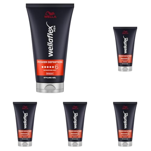 Wellaflex Men Power Definition Gel | Ultimativer Halt Styling Haargel | Veganes Haargel | Dermatologisch getestet & frei von Silikonen | 150ml (Packung mit 5) von Wellaflex