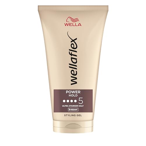 Wellaflex Power Hold Haargel für Frauen | Bis zu 24 Std. anhaltender ultra starker Halt | Sanft zur Kopfhaut, dermatologisch getestet | Vegane Formel | Frei von Silikonen | Haltegrad 5 | 150ml von Wellaflex
