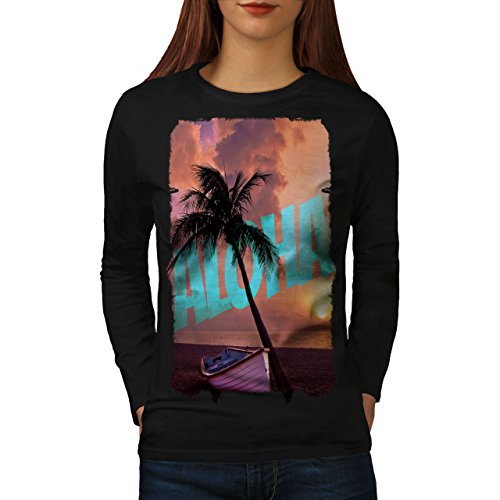 Wellcoda Aloha Palme Sommer Urlaub Frau Langarm T-Shirt Urlaub Lässiges Design von Wellcoda