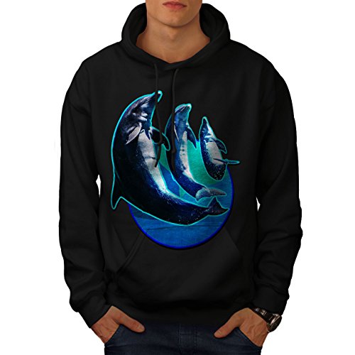 Wellcoda Delphin Mond Niedlich Tier Männer Kapuzenpullover Blau  Beiläufiges mit Kapuze Sweatshirt von Wellcoda