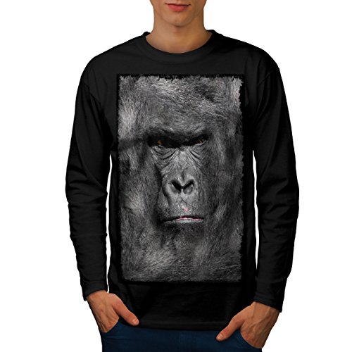 Wellcoda Gorilla Tier Gesicht Tier Männer Langarm T-Shirt Wütend Grafikdesign von Wellcoda