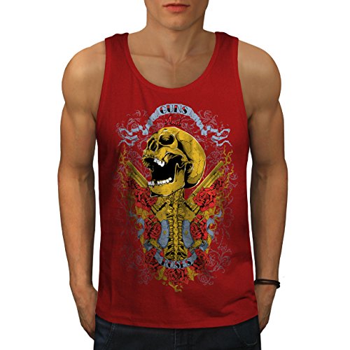 Wellcoda Guns Und Rosen Schädel Männer Tank Top Musik Aktives Sport-Shirt von Wellcoda