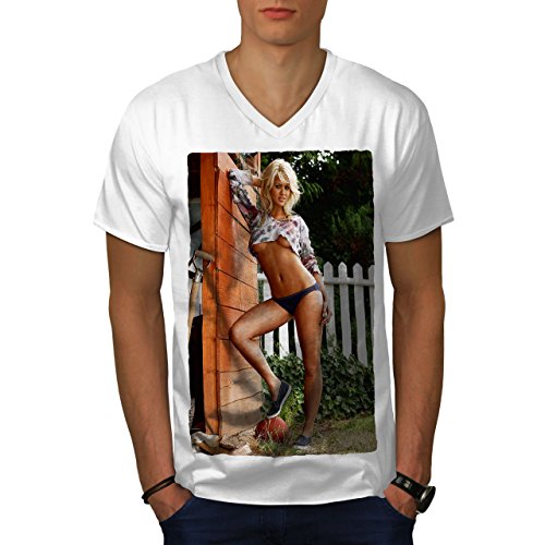 Wellcoda Heiß Mädchen Nackt Erotisch Sexy MännerV-Ausschnitt T-Shirt amerikanisch Grafikdesign-T-Stück von Wellcoda