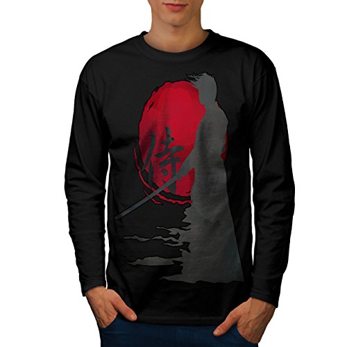 Wellcoda Samurai Silhouette Männer Langarm T-Shirt orientalisch Grafikdesign von Wellcoda