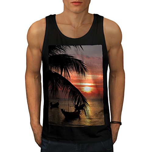 Wellcoda Sonnenuntergang Palme Baum Männer Tank Top Ozean Aktives Sport-Shirt von Wellcoda