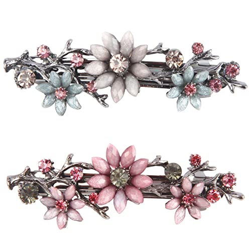 2 Stück Elegante Haarspangen für Damen Mädchen, Glitzernde Mode Exquisite Blume Kristall Haarspangen Vintage Strasssteine Haarklammer (Rosa und Blassblau Kranz Haarnadel Haarschmuck) von Wellehomi