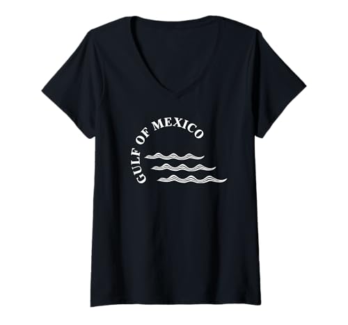 Damen Golf von Mexiko Wellen Vintage Strand T-Shirt mit V-Ausschnitt Damen Golf von Mexiko Wellen Vintage Strand T-Shirt mit V-Ausschnitt von Wellen Meeresbucht Golf von Mexiko