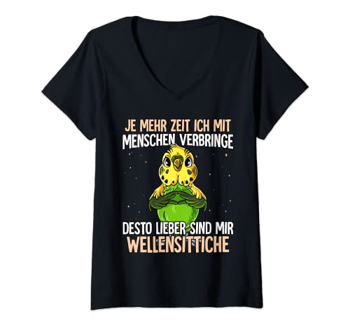 Damen Wellensittich T-Shirt mit V-Ausschnitt Damen Wellensittich T-Shirt mit V-Ausschnitt von Wellensittich Liebhaber