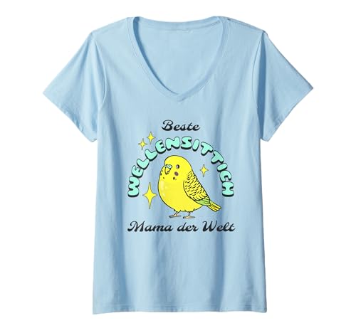 Damen Beste Wellensittich Mama der Welt Welli Vogel Liebhaber T-Shirt mit V-Ausschnitt Damen Beste Wellensittich Mama der Welt Welli Vogel Liebhaber T-Shirt mit V-Ausschnitt von Wellensittich Mama Geschenke Welli Liebhaber
