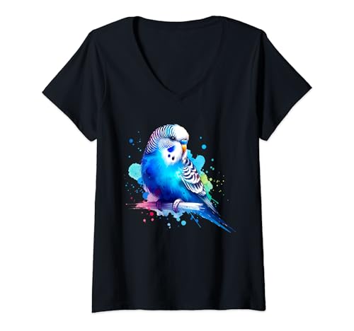 Damen Budgie Budgerigar Wellensittich T-Shirt mit V-Ausschnitt Damen Budgie Budgerigar Wellensittich T-Shirt mit V-Ausschnitt von Wellensittich Motive Für Herren Und Damen