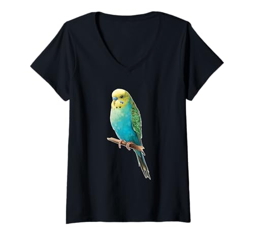 Damen Wellensittich Sittich Papagei Süßer Wellensittich T-Shirt mit V-Ausschnitt von Wellensittich Wellensittichbesitzer Vogel