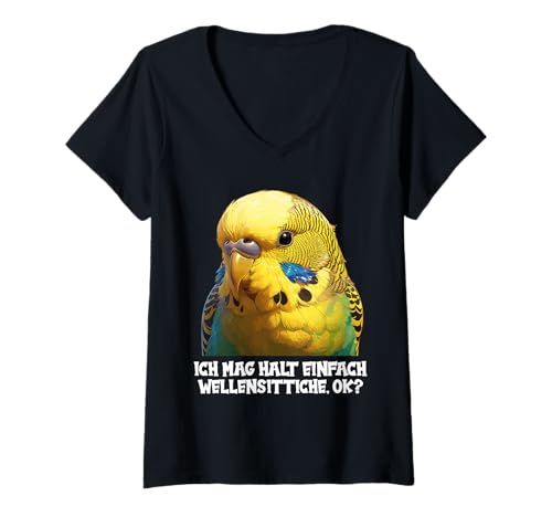 Damen Wellensittiche Wellensittich T-Shirt mit V-Ausschnitt Damen Wellensittiche Wellensittich T-Shirt mit V-Ausschnitt von Wellensittiche Wellensittich Tier Shop