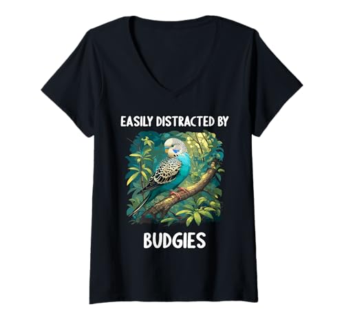 Damen Wellensittiche Wellensittich T-Shirt mit V-Ausschnitt Damen Wellensittiche Wellensittich T-Shirt mit V-Ausschnitt von Wellensittiche Wellensittich Tier Shop