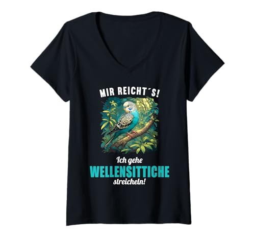 Damen Wellensittiche Wellensittich T-Shirt mit V-Ausschnitt Damen Wellensittiche Wellensittich T-Shirt mit V-Ausschnitt von Wellensittiche Wellensittich Tier Shop