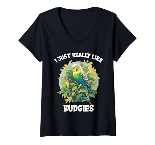 Damen Wellensittiche Wellensittich T-Shirt mit V-Ausschnitt Damen Wellensittiche Wellensittich T-Shirt mit V-Ausschnitt von Wellensittiche Wellensittich Tier Shop