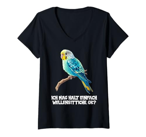 Damen Wellensittiche Wellensittich T-Shirt mit V-Ausschnitt Damen Wellensittiche Wellensittich T-Shirt mit V-Ausschnitt von Wellensittiche Wellensittich Tier Shop