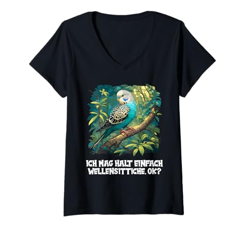Damen Wellensittiche Wellensittich T-Shirt mit V-Ausschnitt Damen Wellensittiche Wellensittich T-Shirt mit V-Ausschnitt von Wellensittiche Wellensittich Tier Shop