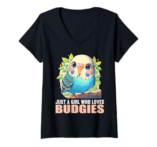 Damen Wellensittiche Wellensittich T-Shirt mit V-Ausschnitt Damen Wellensittiche Wellensittich T-Shirt mit V-Ausschnitt von Wellensittiche Wellensittich Tier Shop