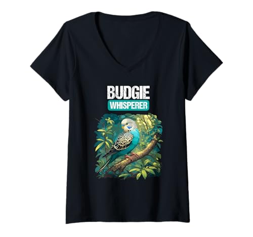 Damen Wellensittiche Wellensittich T-Shirt mit V-Ausschnitt Damen Wellensittiche Wellensittich T-Shirt mit V-Ausschnitt von Wellensittiche Wellensittich Tier Shop