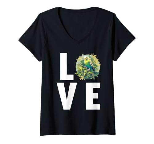 Damen Wellensittiche Wellensittich T-Shirt mit V-Ausschnitt Damen Wellensittiche Wellensittich T-Shirt mit V-Ausschnitt von Wellensittiche Wellensittich Tier Shop