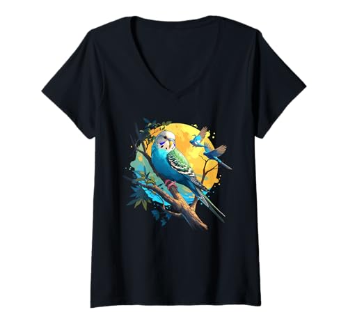 Damen Wellensittiche Wellensittich T-Shirt mit V-Ausschnitt Damen Wellensittiche Wellensittich T-Shirt mit V-Ausschnitt von Wellensittiche Wellensittich Tier Shop