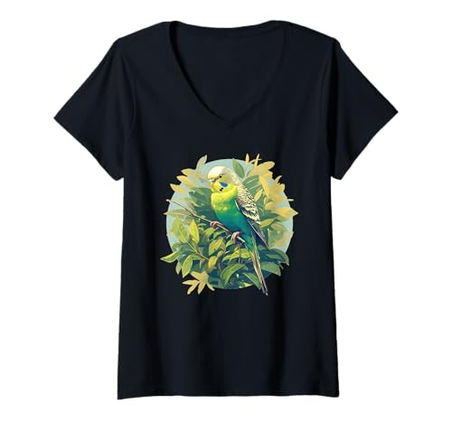 Damen Wellensittiche Wellensittich T-Shirt mit V-Ausschnitt von Wellensittiche Wellensittich Tier Shop