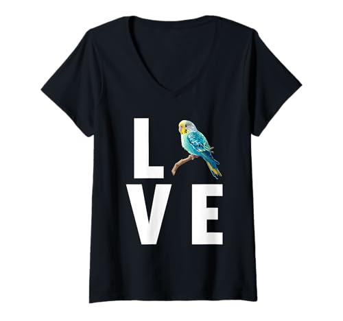 Damen Wellensittiche Wellensittich T-Shirt mit V-Ausschnitt Damen Wellensittiche Wellensittich T-Shirt mit V-Ausschnitt von Wellensittiche Wellensittich Tier Shop