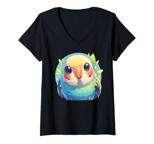 Damen Wellensittiche Wellensittich T-Shirt mit V-Ausschnitt Damen Wellensittiche Wellensittich T-Shirt mit V-Ausschnitt von Wellensittiche Wellensittich Tier Shop
