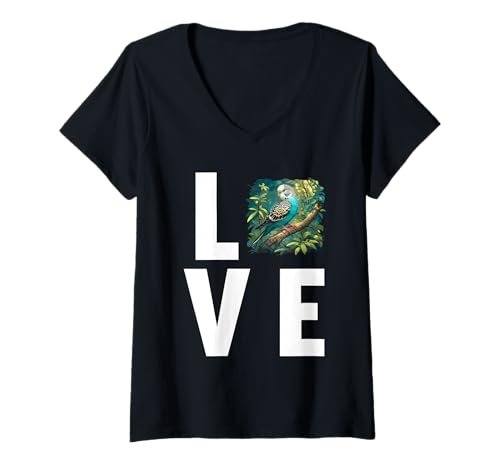 Damen Wellensittiche Wellensittich T-Shirt mit V-Ausschnitt Damen Wellensittiche Wellensittich T-Shirt mit V-Ausschnitt von Wellensittiche Wellensittich Tier Shop