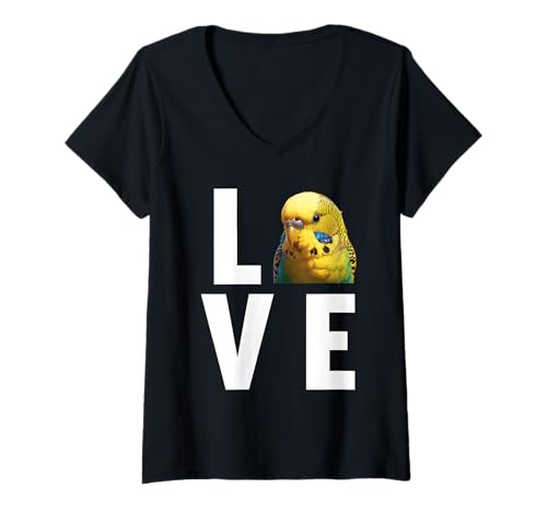 Damen Wellensittiche Wellensittich T-Shirt mit V-Ausschnitt Damen Wellensittiche Wellensittich T-Shirt mit V-Ausschnitt von Wellensittiche Wellensittich Tier Shop