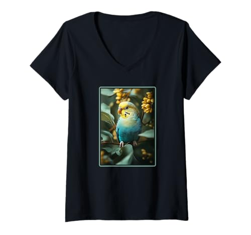 Damen Wellensittiche Wellensittich T-Shirt mit V-Ausschnitt Damen Wellensittiche Wellensittich T-Shirt mit V-Ausschnitt von Wellensittiche Wellensittich Tier Shop