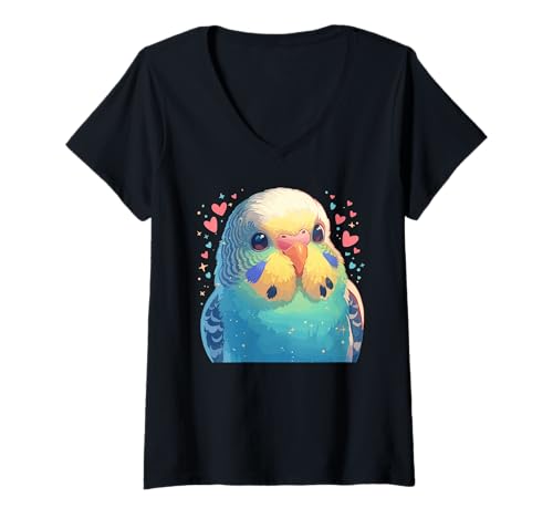 Damen Wellensittiche Wellensittich T-Shirt mit V-Ausschnitt Damen Wellensittiche Wellensittich T-Shirt mit V-Ausschnitt von Wellensittiche Wellensittich Tier Shop