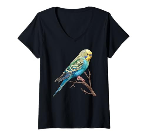 Damen Wellensittiche Wellensittich T-Shirt mit V-Ausschnitt Damen Wellensittiche Wellensittich T-Shirt mit V-Ausschnitt von Wellensittiche Wellensittich Tier Shop