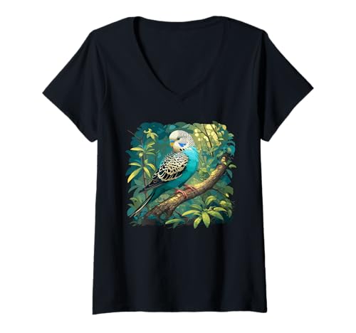 Damen Wellensittiche Wellensittich T-Shirt mit V-Ausschnitt Damen Wellensittiche Wellensittich T-Shirt mit V-Ausschnitt von Wellensittiche Wellensittich Tier Shop