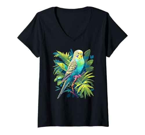Damen Wellensittiche Wellensittich T-Shirt mit V-Ausschnitt Damen Wellensittiche Wellensittich T-Shirt mit V-Ausschnitt von Wellensittiche Wellensittich Tier Shop