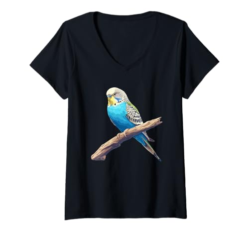 Damen Wellensittiche Wellensittich T-Shirt mit V-Ausschnitt Damen Wellensittiche Wellensittich T-Shirt mit V-Ausschnitt von Wellensittiche Wellensittich Tier Shop