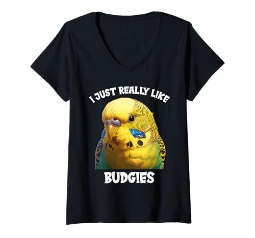 Damen Wellensittiche Wellensittich T-Shirt mit V-Ausschnitt Damen Wellensittiche Wellensittich T-Shirt mit V-Ausschnitt von Wellensittiche Wellensittich Tier Shop