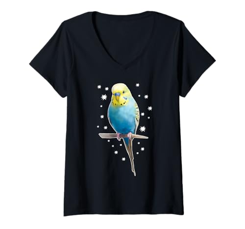 Damen Wellensittich Sterne Sittich Papagei Süßer Wellensittich T-Shirt mit V-Ausschnitt Damen Wellensittich Sterne Sittich Papagei Süßer Wellensittich T-Shirt mit V-Ausschnitt von Wellensittichhalter Wellensittichbesitzer Vogel