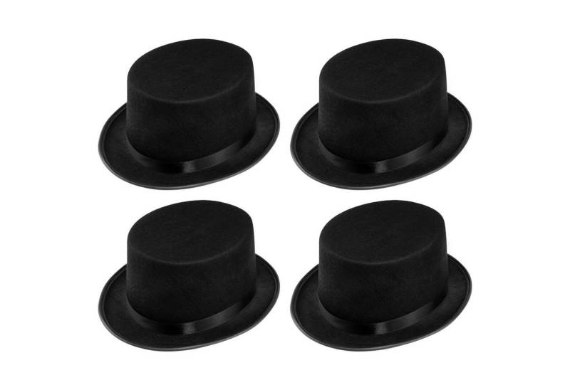Wellgro Zylinder 4x Zylinderhut - schwarz, mit Satinband, für Erwachsene von Wellgro