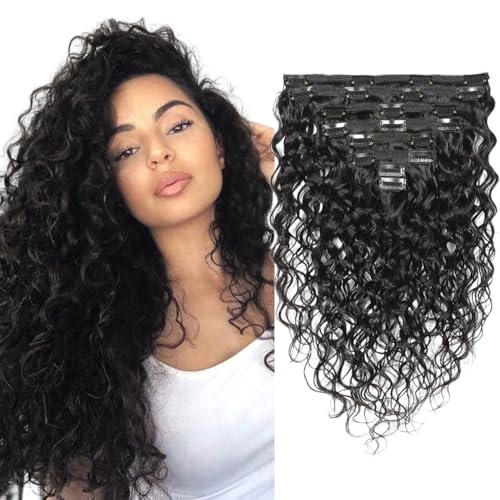Wellmi Deep Curly Clip In Menschen Haarverlängerungen für Frauen 8 Stücke 20 Clips 120g 8A Jungfrau Remy Brasilianische Welliges Lockiges Haar Natürliche Farbe 45,7 cm (18 Zoll) von Wellmi