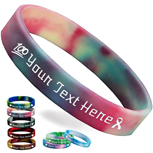 Personalisierte Silikon-Armbänder Bulk, individuelles 1,27 cm Gummi-Armband mit Textnachricht, individuelle Gummiband-Armbänder für Veranstaltungen, Bewusstsein, Geschenke, Rot, Gelb, Grün von Wellproof