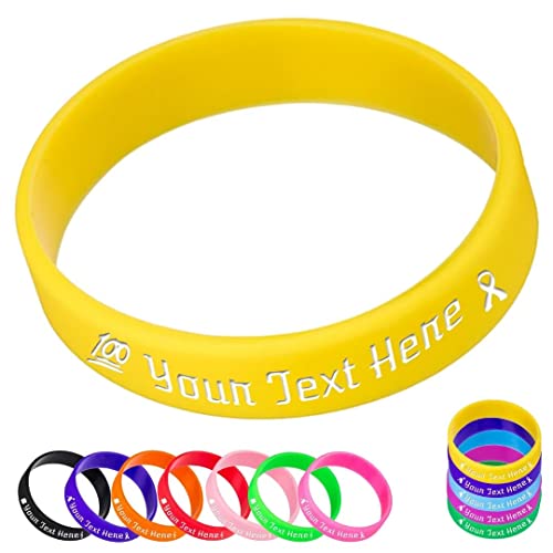 Personalisierte Silikon-Armbänder Bulk, individuelles 1,27 cm Gummi-Armband mit Textnachricht, individuelle Gummiband-Armbänder für Veranstaltungen, Bewusstsein, Geschenke gelb von Wellproof