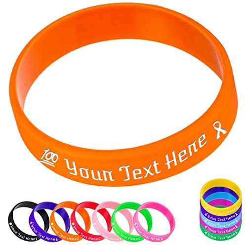 Wellproof Personalisierte Silikon-Armbänder Bulk, individuelles 1,27 cm Gummi-Armband mit Textnachricht, individuelle Gummiband-Armbänder für Veranstaltungen, Bewusstsein, Geschenke, Orange von Wellproof