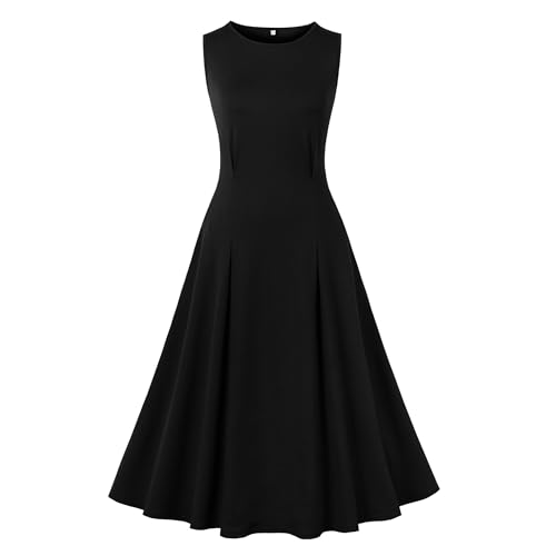Wellwits Damen Einfach Elegant Formales Cocktail Midi Vintage Stil 40er 50er Kleid Schwarz M von Wellwits