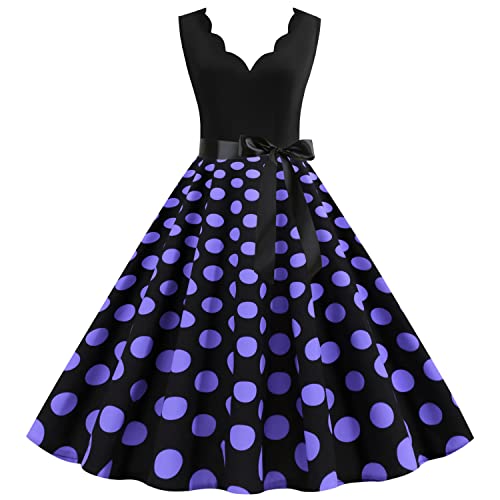 Wellwits Damen Jakobsmuschel Polka Punkte Abendessen Retro Kleid Lila M von Wellwits