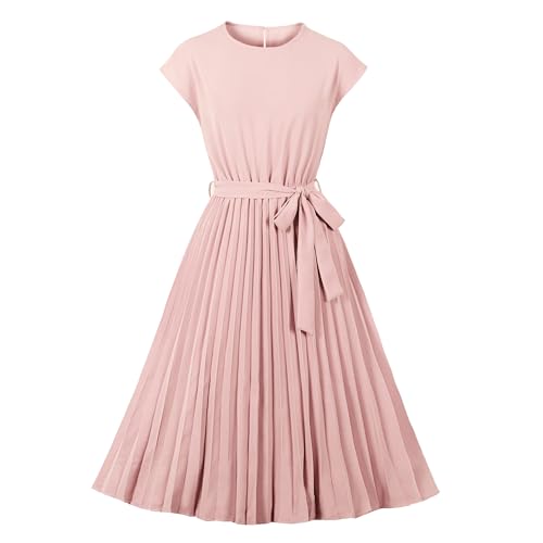 Wellwits Damen Kappe Ärmel Plissee Prinzessin Feier Cocktail Vintage Kleid Rosa L von Wellwits