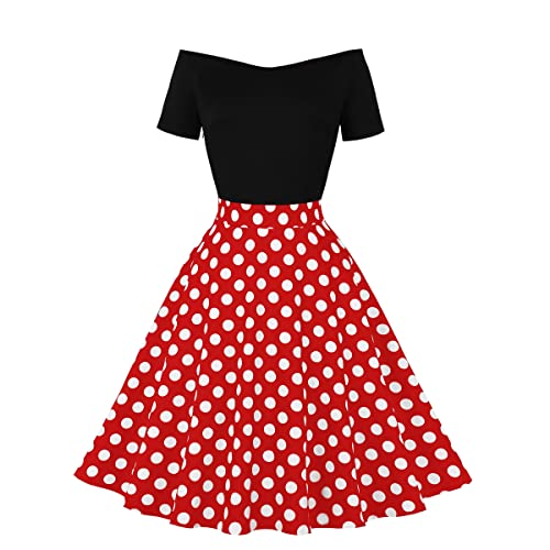 Wellwits Damen-Kleid mit gerüschten Punkten, Netzstoff, Halloween-Party, formelles Vintage-Kleid, Kein Netz, rot, 40-42 von Wellwits