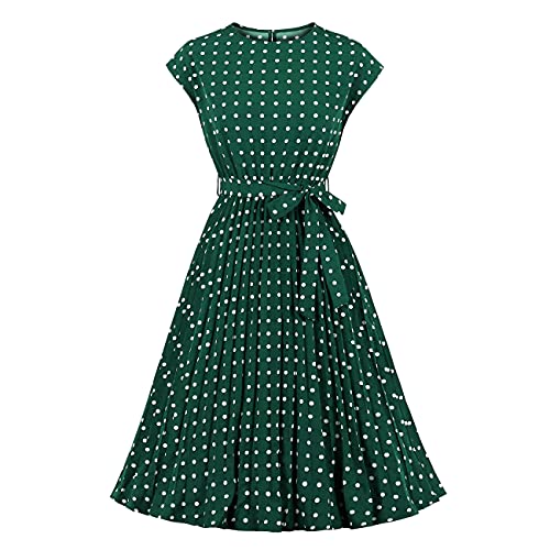 Wellwits Damen Polka Dots Flügelärmel Plissee Vintage Kleid, grün, X-Large von Wellwits