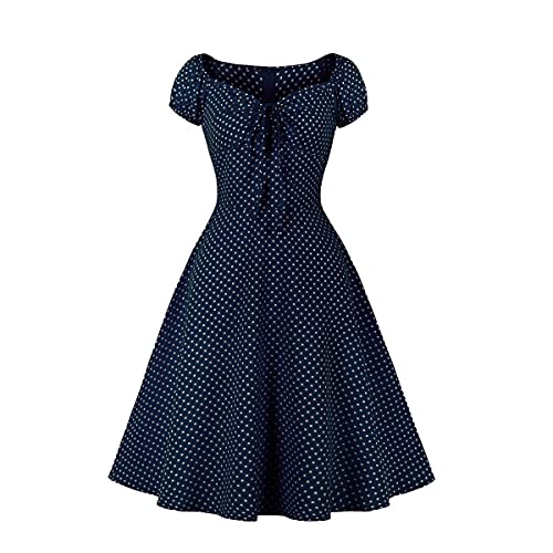 Wellwits Damen Polka Dots Krawatte Geraffte Front 1950er Vintage Kleid, blau, 38 von Wellwits