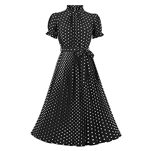 Wellwits Damen Polka Dots Plissee Midi Vintage Cocktail Formal Kleid, Schwarz , Medium von Wellwits